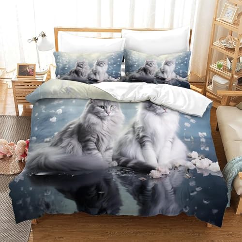 Housse de couette chat 3D fermeture éclair parure de lit microfibre facile à laver