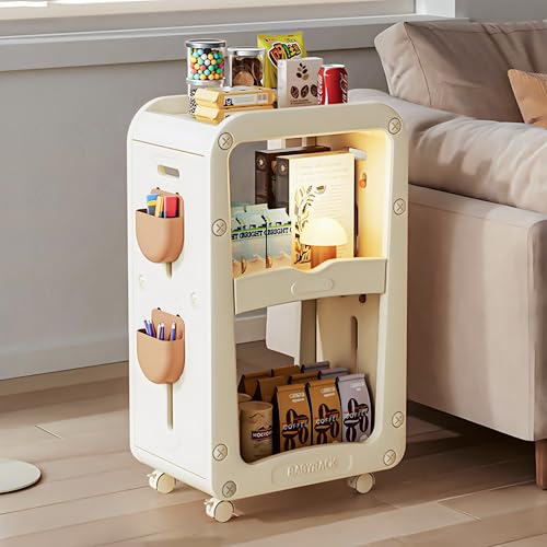 Image of BAYBEE Kids Book Shelf Rack for Home Small Bookshelf for Babies, Toy Storage Organiser for Kids Room, Baby Storage Rack for Kitchen, Bathroom, Living Room, Storage Wagon Cabinet 360 Rotating Wheels