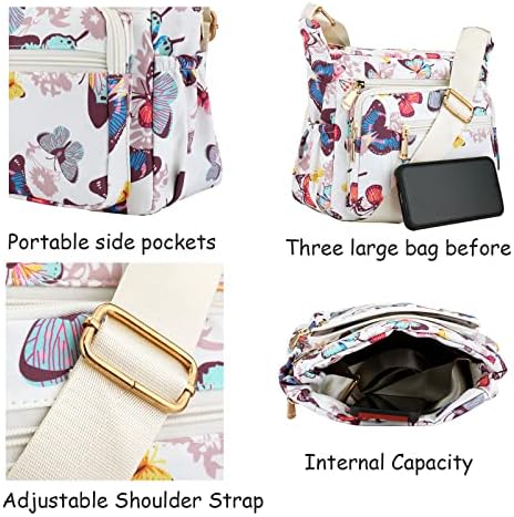 Womens Multi-Pocket Casual Crossbody Handbags, Nylon Crossbody Bag Waterproof Shoulder Bag Messenger Hobo Bag with Zipper