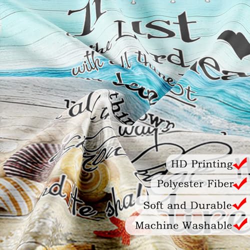 Ocean Beach Theme Shower Curtain for Bathroom, Bible Verse Inspirational Seashell Starfish Shower Curtains, Summer Tropical Sea Turtle Nautical Coastal Fabric Bath Curtain Decor with Hooks, 70X72IN - Image 5