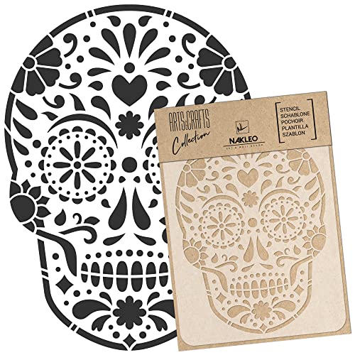 NAKLEO Painting Stencil for Crafts A5 15x21cm, Mexican Skull All Souls Day Dia de Los Muertos
