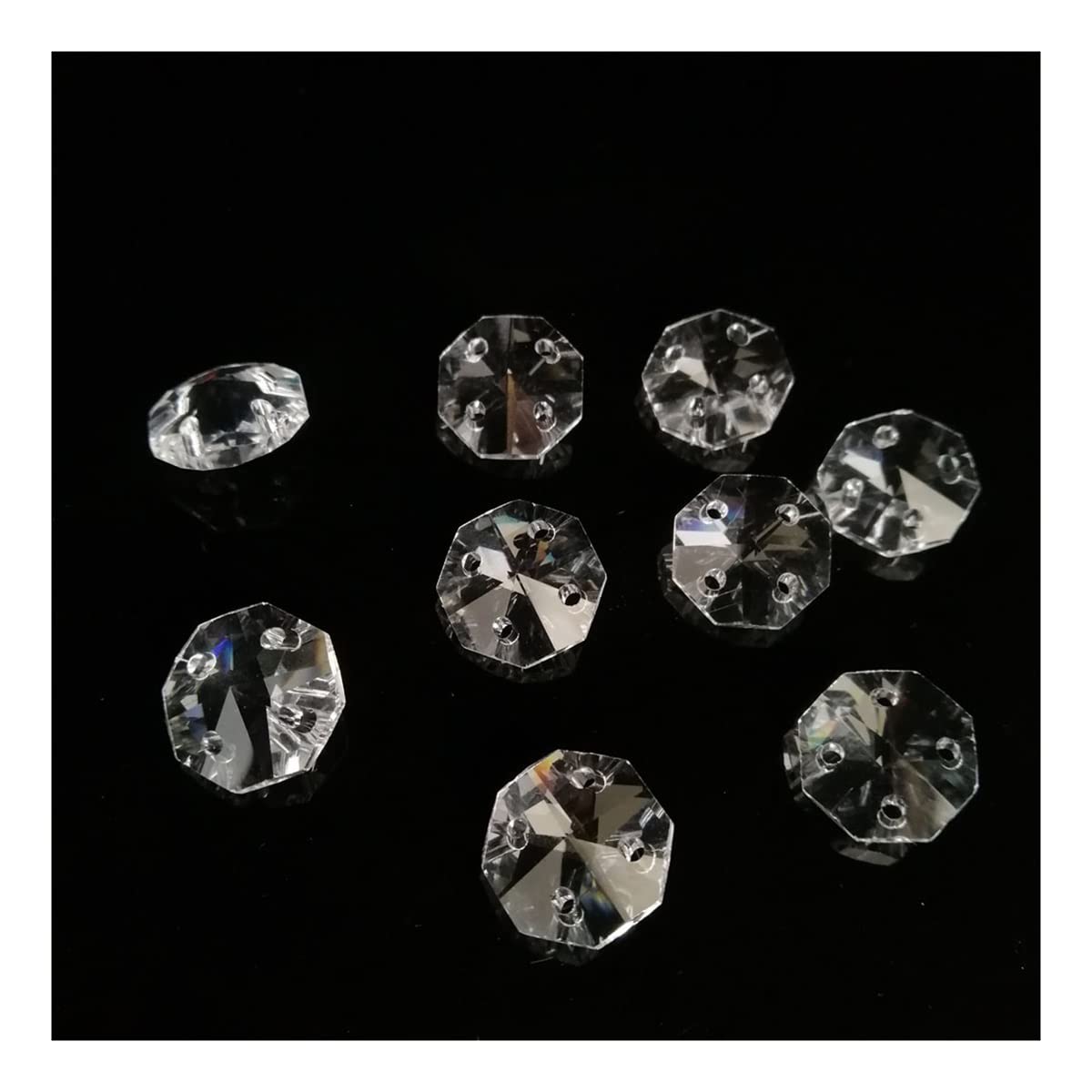 YUZGUHEY 140PCS 14mm 4 Holes Clear Octagonal Loose Beads Crystal Chandelier Faceted Prisms Parts Crystals Lighting Lamp Replacement
