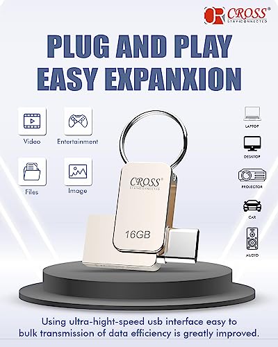 Image of CROSS Type-C OTG 16GB PENDRIVE /Premium Metal Body with USB 3.0 Technology | 180 Mbps HIGH Speed Data Transfer | Compatible with Smartphones, LAPTOPS, TV'S, Gaming Console ETC. (16 GB)