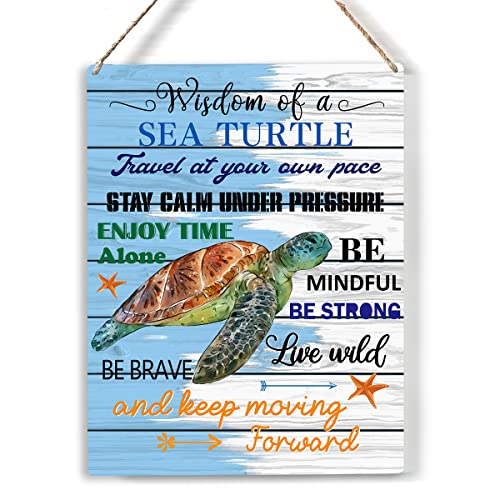 Inspirational Sea Turtle Decor, Beach Theme Bathroom Bedroom Decor Accessories, Sea Turtle Gifts for Turtle Ocean Lovers Women, Turtle Office Supplies Decoration Wood Hanging Sign 8x10 Inch