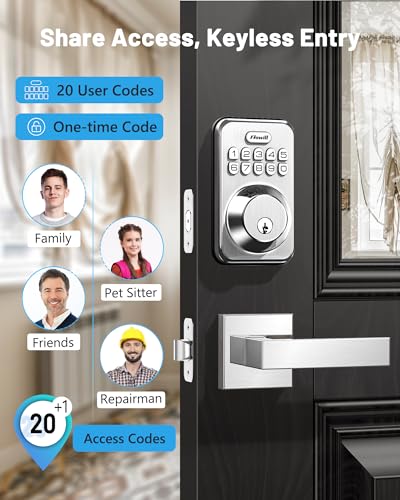 Image of Zowill Keyless Entry Keypad Deadbolt Lock with Handles, Satin Nickel | 20+ User Password, One-time Code, Auto Lock, Anti-Peeping Password, Low Battery Alert, ANSI Grade 3, for Front Door