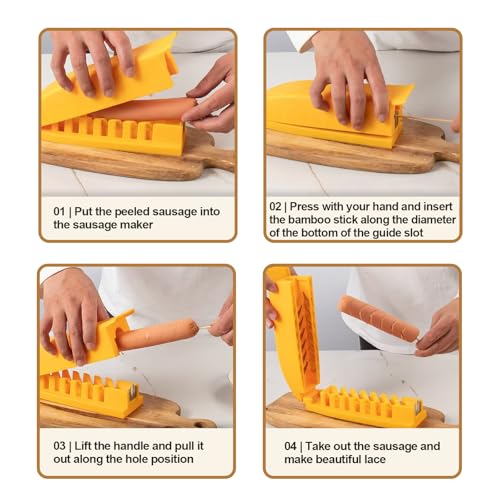 Image of Hot Dog Cutter Multi-functional can cut ham, sausage, lunch meat, hot dog, can be used in the kitchen, restaurant, barbecue, BBQ, camping, picnic, party with flower cutters