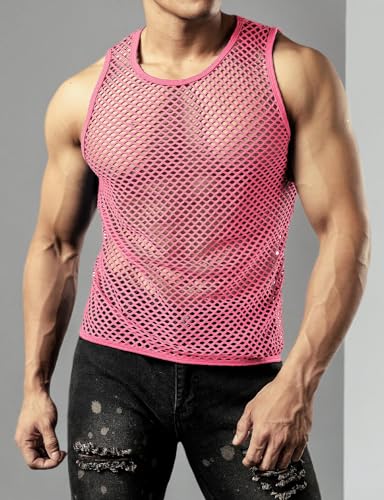 Image of JOGAL Men's Mesh Fishnet Fitted Sleeveless Muscle Top