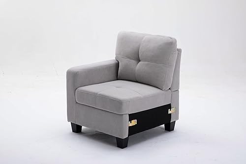 Miniatura 9 de Aeffze - Sofá modular con otomana de almacenamiento, en forma de L, de tela de terciopelo de 6 plazas, contemporáneo, moderno, de esquina,