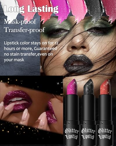 Glitzer-Lippenstift, Wasserdichter Lang anhaltender Lipgloss, Diamond Metallic Funkelnder Matt Lippenstift, Matte Glitter Lipstick Lip Gloss für Frauen Lippen Make-up, Geschenk zum Frauentag-01 Weiß