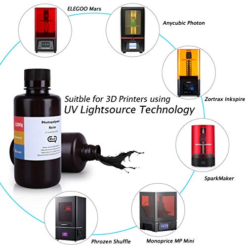 Image of ELEGOO Standard Photopolymer Resin LCD UV-Curing Resin 405nm 3D Printer Resin for LCD /MSLA /DLP 3D Printing Black 1000g