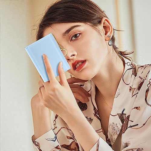 Image of Rouidr Womens Wallet, Small Slim RFID Card Wallets for Women, Cute Front Pocket Trifold Leather Card Organizer with 7 Slots & ID Window, Blue