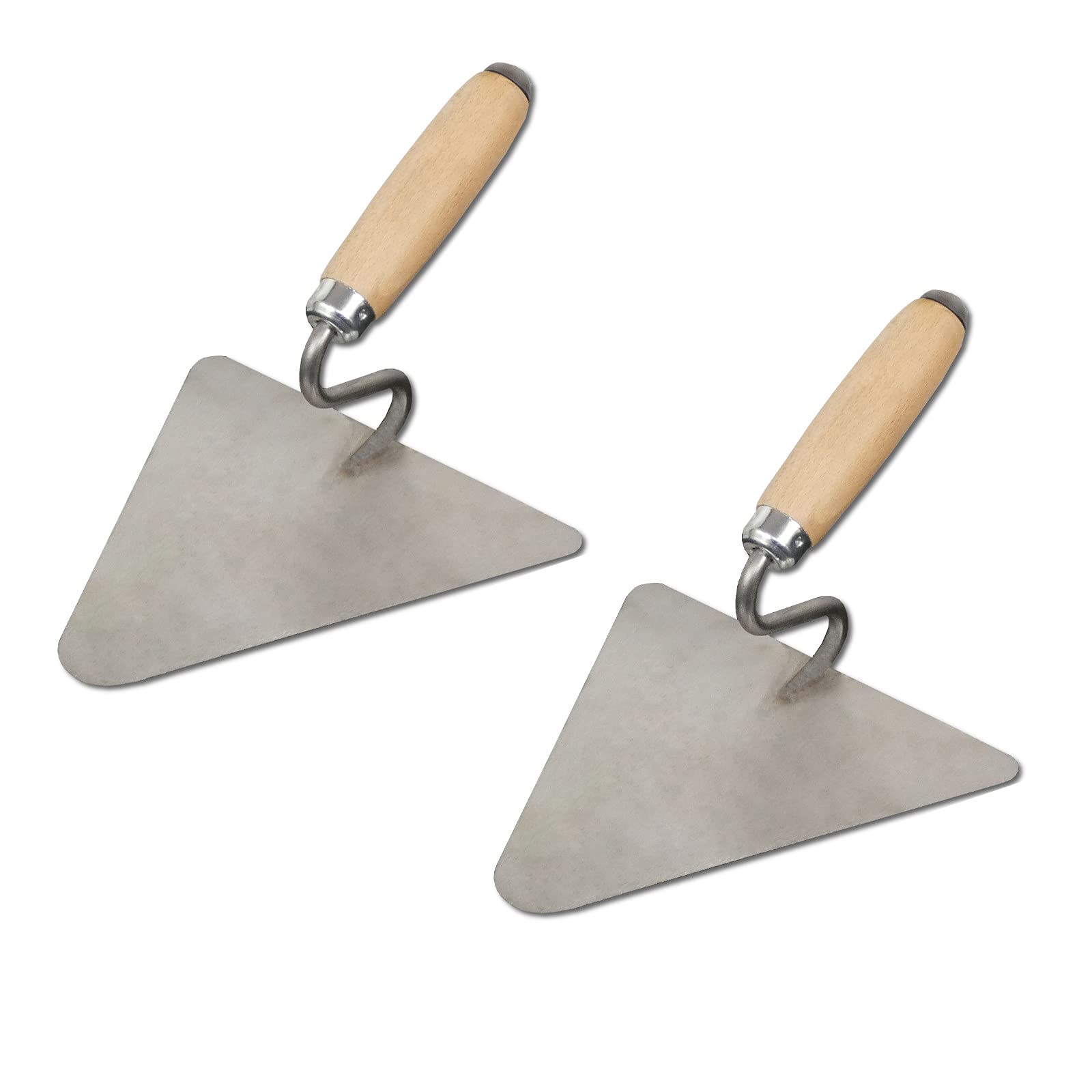 DEWEPRO Lot de 2 Truelles Berlinoises 200x190mm – Truelles de Maçon Triangulaires avec Col de Cygne – Lame Acier Inoxydable 1,0mm – Manche Bois Ergonomique – Outil Professionnel pour Mortier et Enduit