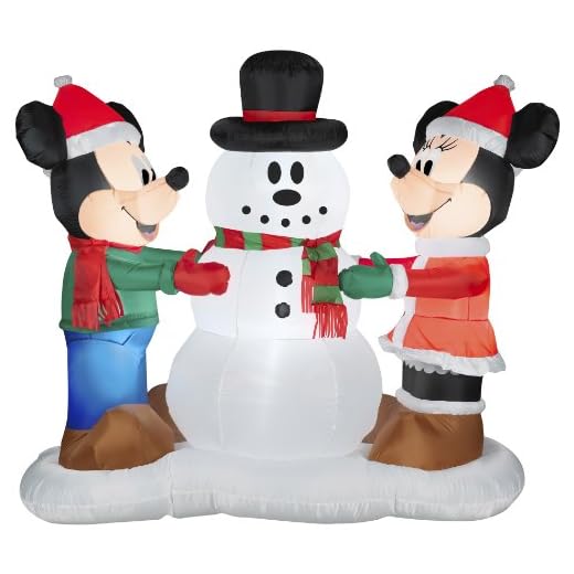 Gemmy Industries Airblown Mickey and Minnie with Snowman Christmas Decoration Multicolored Nylon