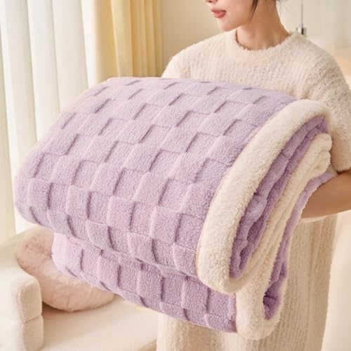 Sherpa Throw Blanket for Couch, Flannel Cozy Soft Thick Blanket for Bed - Fleece, Purple, 60x80 Inches