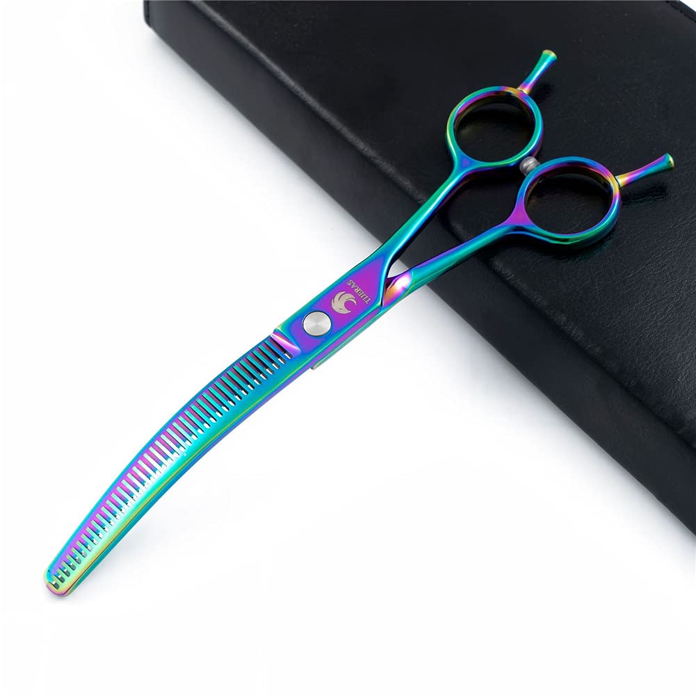 LDLD Pet Dog Grooming Scissors Curved Thinning Shears 7.0 Inch Pets Hair Cutting Shears with Scissors Storage Bag