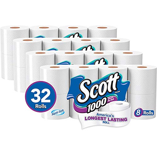 Scott 1000 Sheets per Roll, 4 Packs of 8 Rolls (32 Rolls Total), Septic Safe Bath Tissue Limited Edition