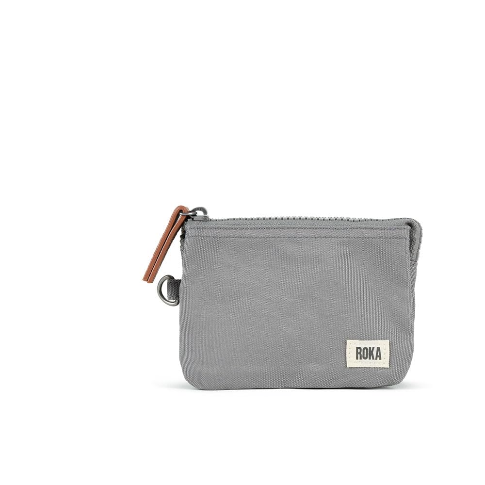 Roka London Carnaby Small Recycled Canvas, Greyish Brown, 14cm x 9.5cm x 5cm, Purse