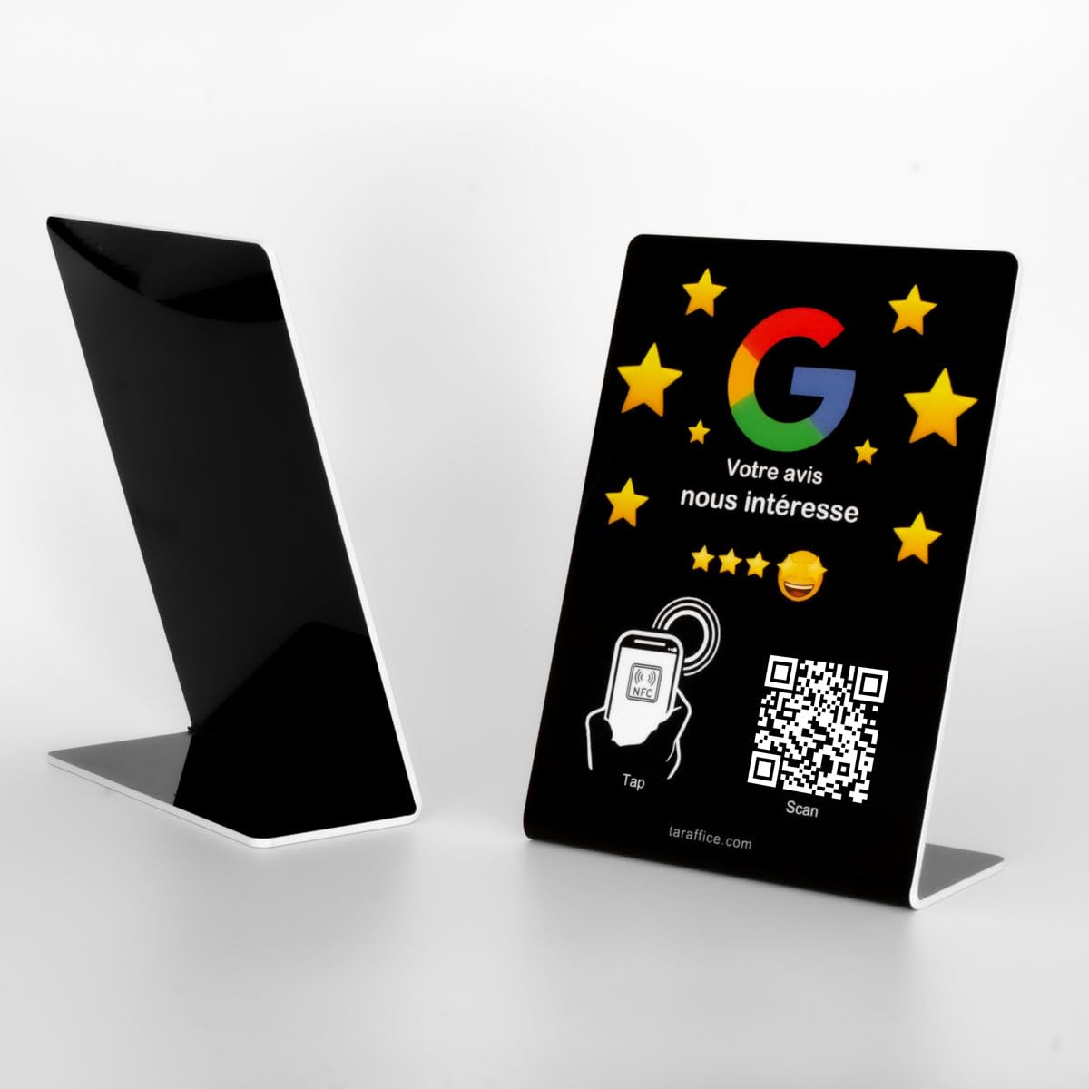 Taraffice NFC Stand (Black, PVC), Quick & Easy Setup for Shops Businesses, Restaurants, Bars, Cafes, Fastfoods, Pizzerias