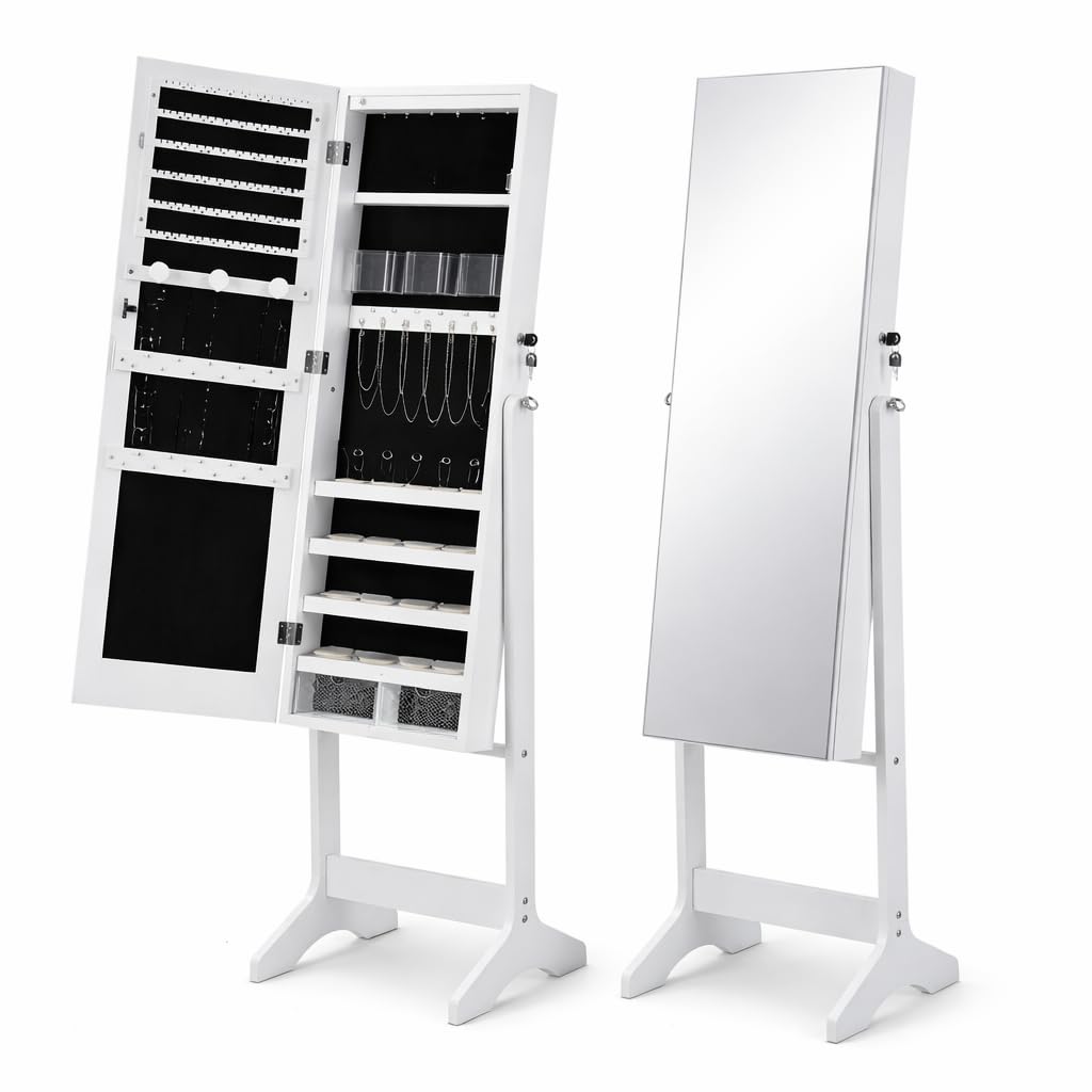 Espejo Joyero de Pie con Cerradura 155x41x37cm Armario Organizador