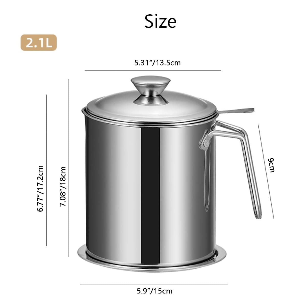LEIYTFE Colador De Aceite Recipiente De Grasa para Tocino con Filtro Extraíble,para Grasa De Tocino,Aceite De Cocina O De Fritura,Separador De Grasa (Size : 2.1L)