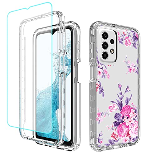 Coque Samsung A23 antichoc fleur rose évite les bris d'écran grâce au verre trempé fourni