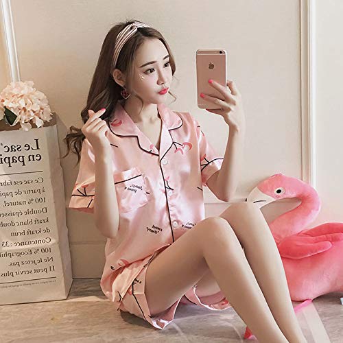 Preisvergleich Produktbild Aututer Frauen Kurze Bedruckte Pyjamas niedlichen Seidenpyjamas zweiteiligen Sommerpyjamas Anzug Bademantel
