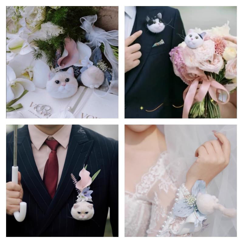 Broche personalizado hecho a mano, broche de boda de fieltro de lana con foto de mascota, pin de ramo de boda, Size options available, Fieltro de lana