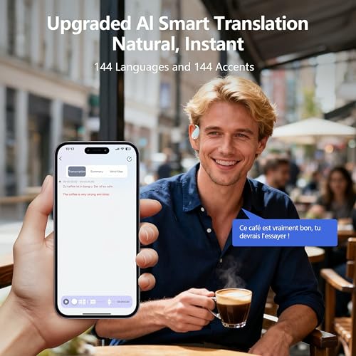 Image of AI Open Ear Earbuds Translation Headphones, Real-Time 2-Way Language Translator Device, 3-in-1 Bluetooth Translating Headphones for Travel /Music /Calls /Exercise, Audifonos Traductores Ingles Espanol