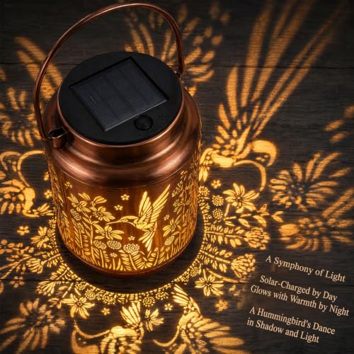 Hummingbird Solar Lantern Metal Floral Lights Outdoor Yard Garden Decor - image 5