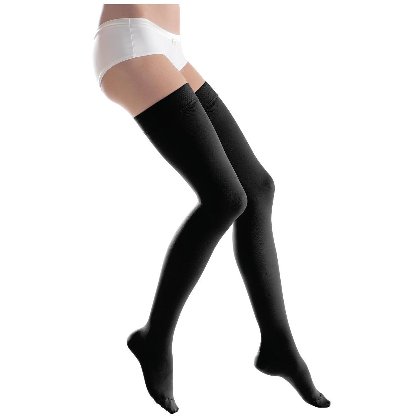 Calze Coscia Compressiva Classe II Punta Chiusa | 23–32 mmHg, Fascia superiore in silicone, Punta chiusa, Per viaggi e uso quotidiano, Compressione graduata
