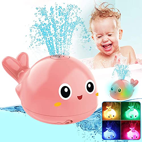 Image of Whale Baby Bath Toys, Light Up Baby Pool Toy with LED Light Whale Spray Water Toy for Toddlers Kids, Induction Sprinkler Bathtub Toys Bathroom Shower Swimming Pool Outdoor Water Toy (Pink)