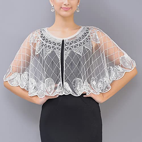 Whitewed 1920S Mesh Sequin Beaded Capelet Shawl Cape Gatsby Era Inspired Clothing3