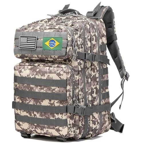 Mochila 50 Litros Impermeável – Grande, Resistente, Para Camping, Trilha e Viagem (Cinza Camuflado)