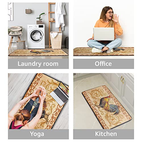 Kitchen Rooster Rugs And Mats 39 X 20 Inch Non Slid Washable Multi-Color Printed Chicken French Country Decor Throw Carpet For Farmhouse Home Kitchen/Office/Bathroom Decor #TOP5