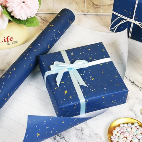 Rolo de papel de embrulho azul marinho - 43 cm × 80 m, rolo de papel de embrulho Kraft fosco, papel