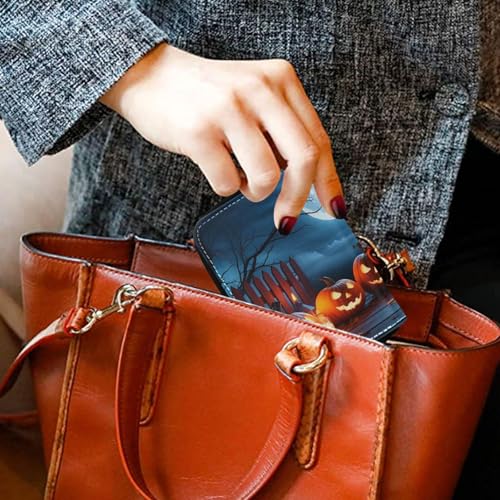 Small RFID Credit Card Holder Wallet with Zipper, Leather Wallet Case for Women Halloween Night4
