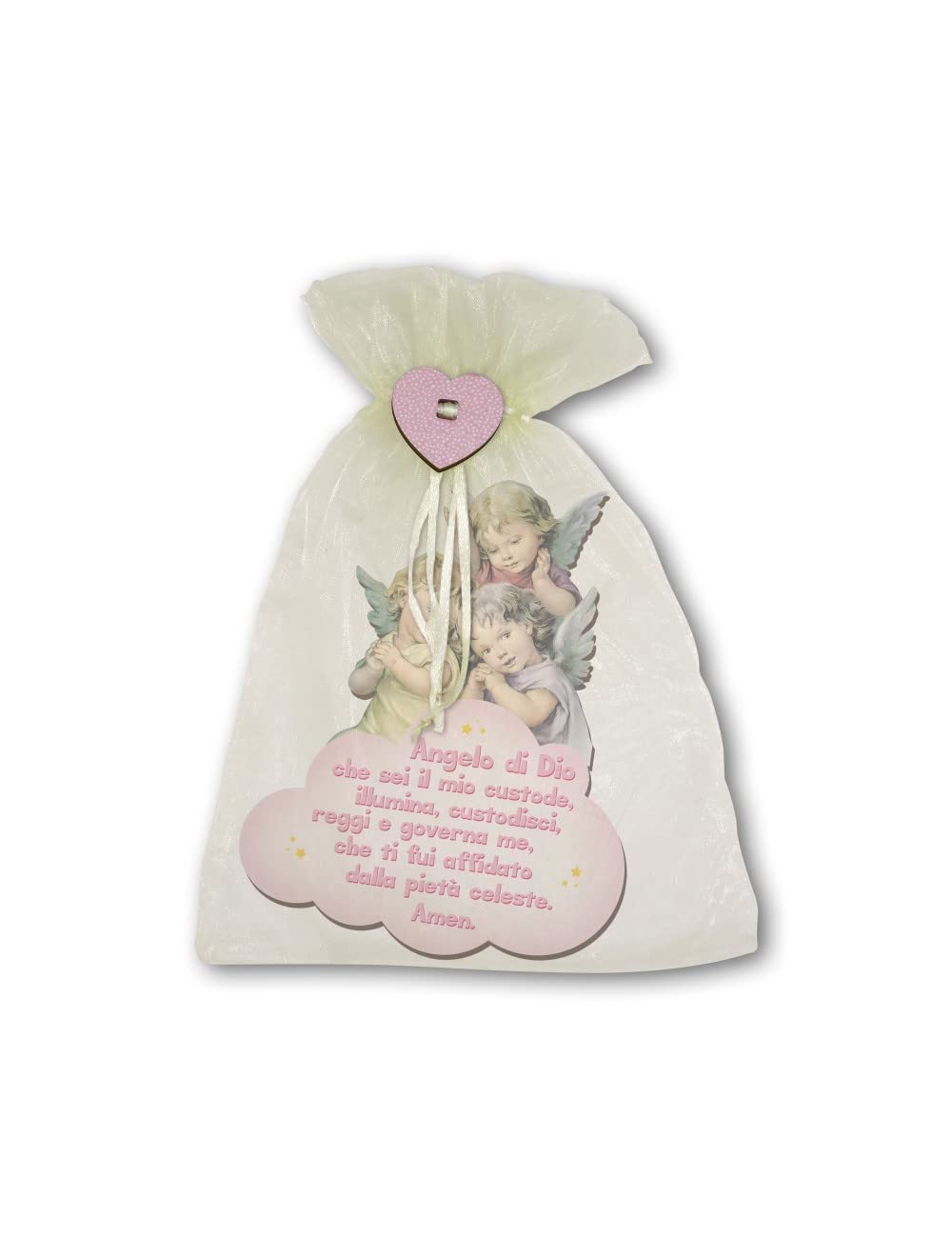 Fratelli Bonella | Quadro in legno di tre Angioletti in preghiera per Bambina con preghiera Angelo di Dio 11x14 cm | Made in Italy
