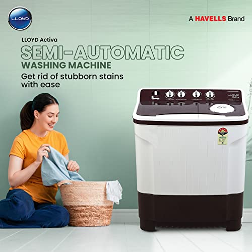 Image of Lloyd 7.5 kg 5 Star Semi Automatic Top Load Washing Machine |1300 RPM | Soak Function | 3 Wash Programs | Swift Dry | Magic Filter, (GLWMS75DDMAC, Dark Maroon and White)