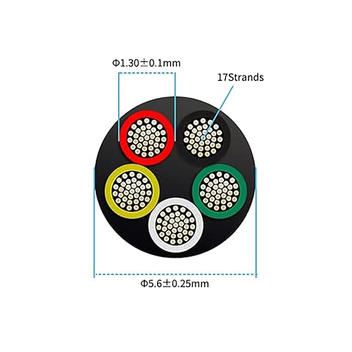 Miniatura 5 de Cable eléctrico de calibre 22 y 5 conductores de 50 pies, UL 2464 22 AWG 5 cables de cobre estañado PVC trenzado de 225 núcleos para iluminación