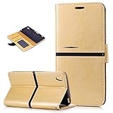 Kompatibel mit Sony Xperia XA Hülle,PU Lederhülle Flip Hülle im Bookstyle Ständer Wallet Soft Silikon Magnetverschluss Kunstleder Handy Hülle Tasche Handy Tasche Schutzhülle für Sony Xperia XA,Gold