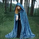 SSKHE 1 szt. 150 cm peleryna z kapturem dla dorosłych, kostium maskarady dla dorosłych, długie peleryny na Halloween, przyjęcie rodzinne, świąteczny karnawał, Niebieski, 150