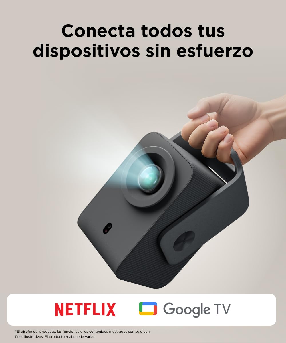 TCL Proyector C1 | 1080P Full HD | Google TV | Netflix Oficial | Enfoque Automático | Corrección Keystone | Dolby Audio 8W | WiFi & Bluetooth | Rotación 285° | Portátil