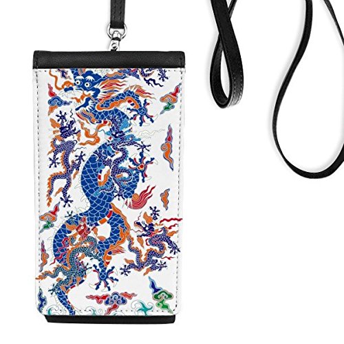 Smartphone monedero colgante negro de imitación cuero con dragón de arte