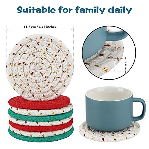 Patelai Christmas Coasters Set of 8 Christmas Drink Coasters Handmade Holiday Winter Coaster Vintage Absorbent Cotton Woven Cloth Fabric Mat Pads for Drinks Coffee Home Office Desk Table(4.3 Inches)