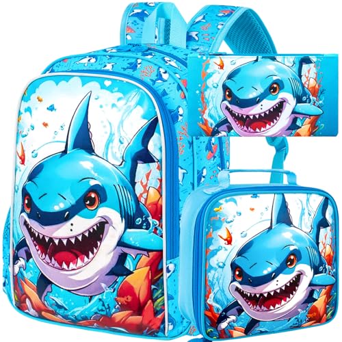 Image of 3PCS Dinosaur Backpack for Boys, 16 Inch Kids Water Resistant Preschool Elementary Kindergarten Bookbags and Lunch Box | Kids