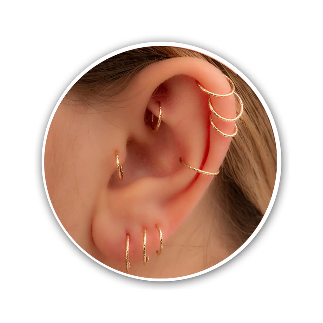 Small Gold Helix Ring Huggie Hoop Earrings for Women Snug Cartilage Nose Helix Tragus Hoop (Gold, 5mm 24 gauge / 1 pair) — view 21