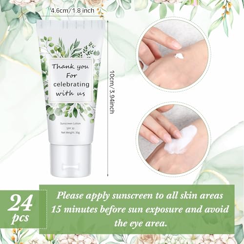 Image of 24 Pcs Mini Sunscreen Bulk for Summer Party Wedding SPF 30 Water Resistant Sunscreen Lotion Bulk 1oz Travel Size for Thank You Gifts Wedding Supplies (Eucalyptus Leaves)
