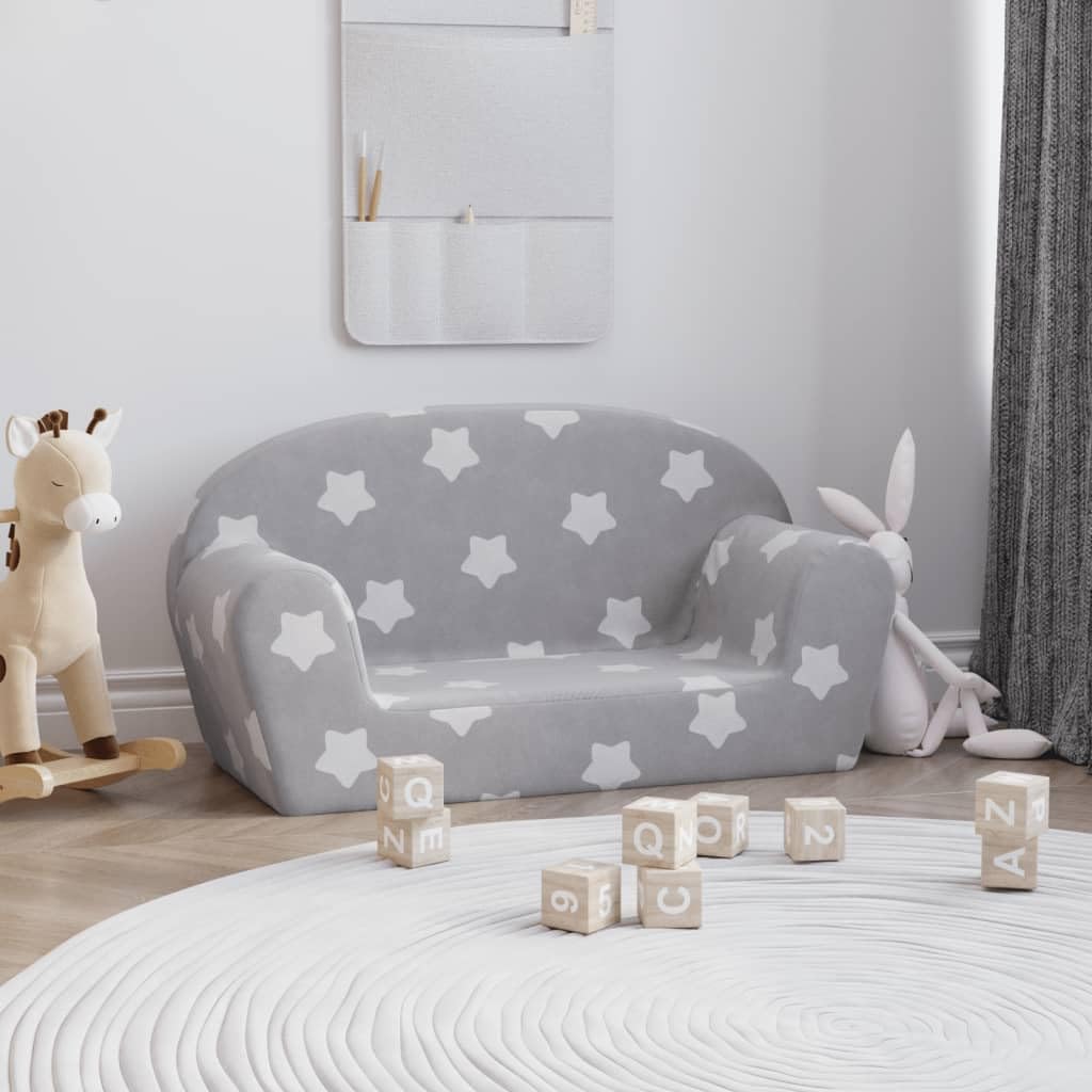 Mangloder - Sofá infantil de 2 plazas, color gris claro con estrellas, felpa suave de 100% poliéster, funda extraíble, acolchado de espuma, para leer, jugar, relajarse en la habitación de los niños