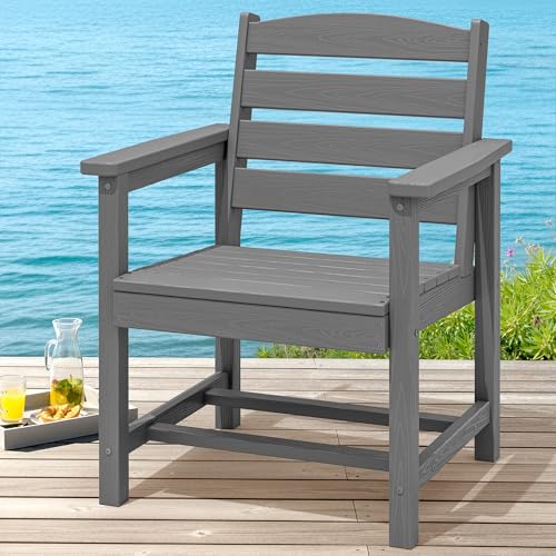 Image of SERWALL Outdoor HDPE Dining Chairs with Arms & Widended Seat, Set of 2, Gray