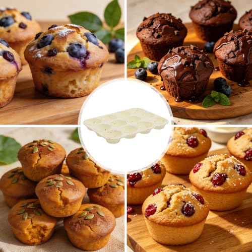 Image of Silicone Muffin Pan for Baking, Cupcake Egg Bites Silicone Mold 12 Cup Regular Size, Oven Safe BPA Free